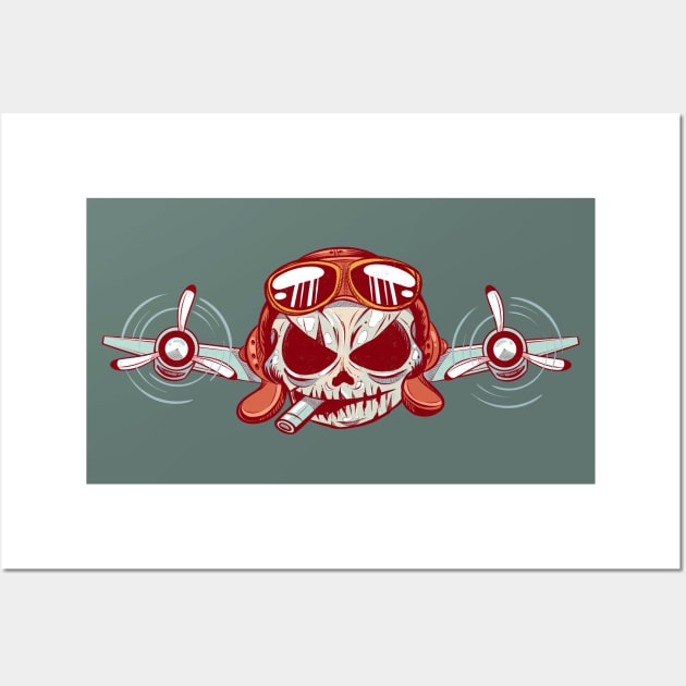 Two Tailed Tom - Twin Engine Pilot Skull Wall Art by Two Tailed Tom